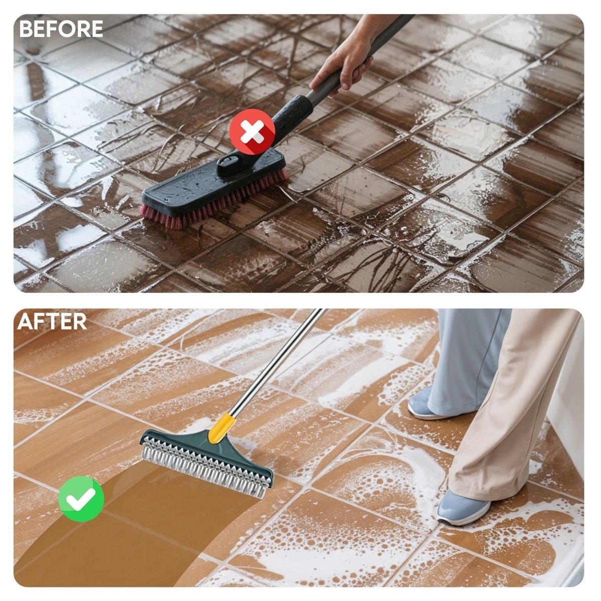 Skorter | FlexSweep Brush – 2-in-1 Cleaning Brush with Scraper for Floors and Tiles
