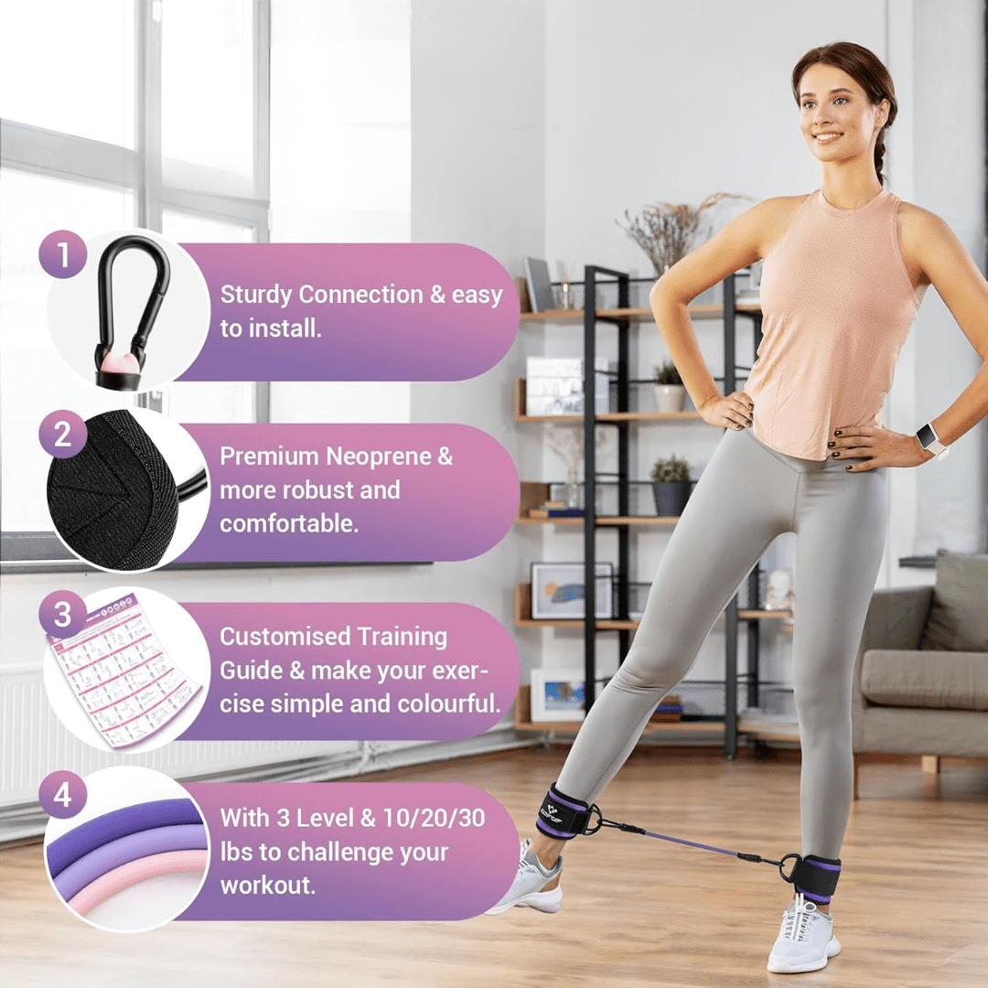 Skorter | FlexTone Resistance Bands – Hip and Glute Workout – Durable Ankle Bands with Training Guide – High-Performance Latex for Strength & Toning