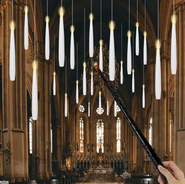 Skorter | Floating Candles with Magic Wand - Flickering Blunt Flameless Hanging Candles for Christmas, Halloween, Birthday Parties, Home Decoration and Gifts