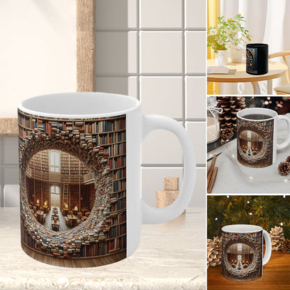skorter | 3d Bookshelves Library Book Lovers Ceramic Mug