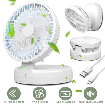 Skorter | Foldable Table Fan with 4 Wind Speeds Type-C Rechargeable Wall Mounted