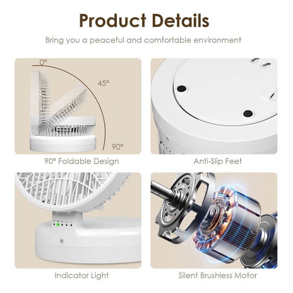 Skorter | Foldable Table Fan with 4 Wind Speeds Type-C Rechargeable Wall Mounted