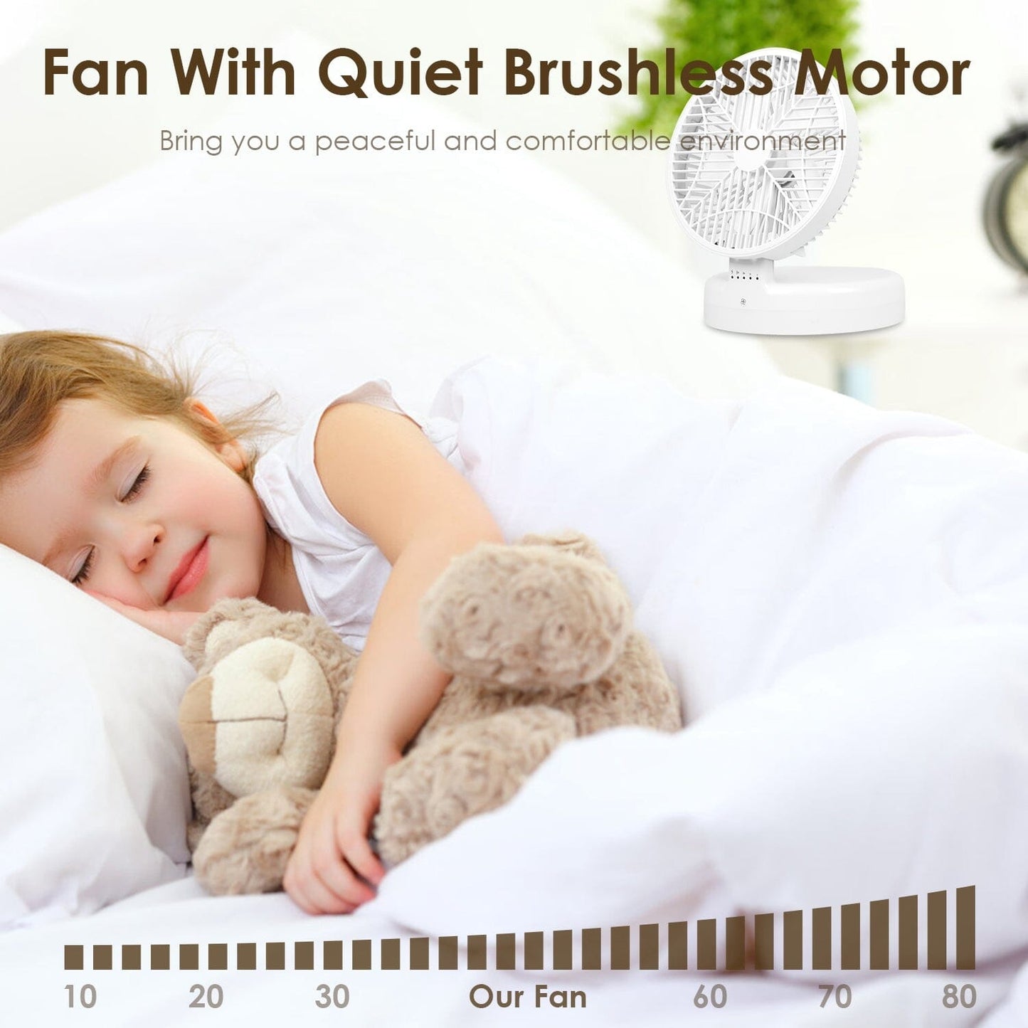 Skorter | Foldable Table Fan with 4 Wind Speeds Type-C Rechargeable Wall Mounted