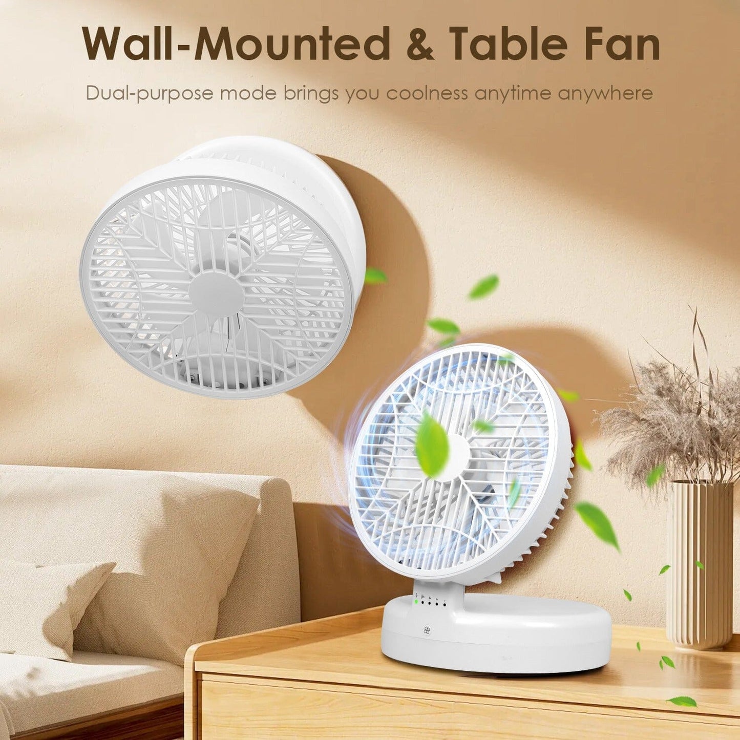Skorter | Foldable Table Fan with 4 Wind Speeds Type-C Rechargeable Wall Mounted