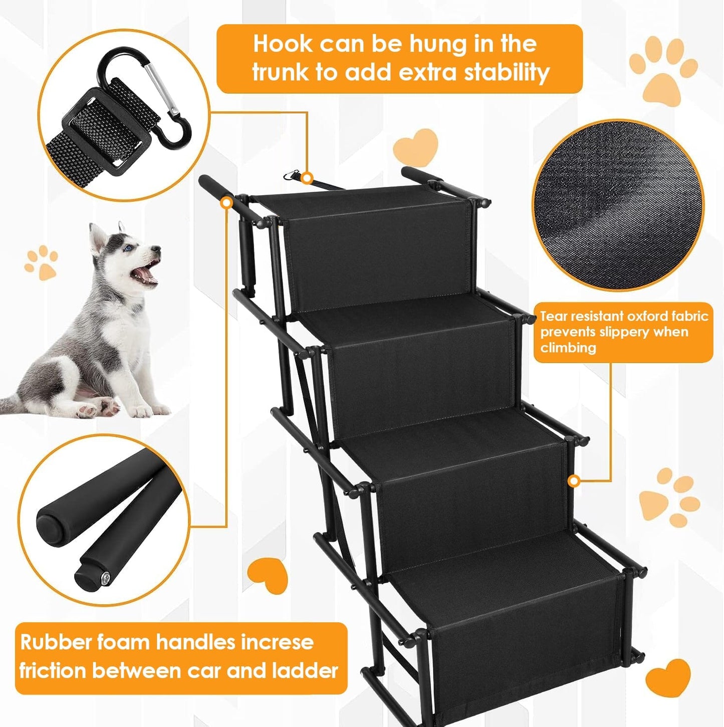 Skorter | Collapsible Dog Ramp 4 Steps Collapsible Nonslip Stairs