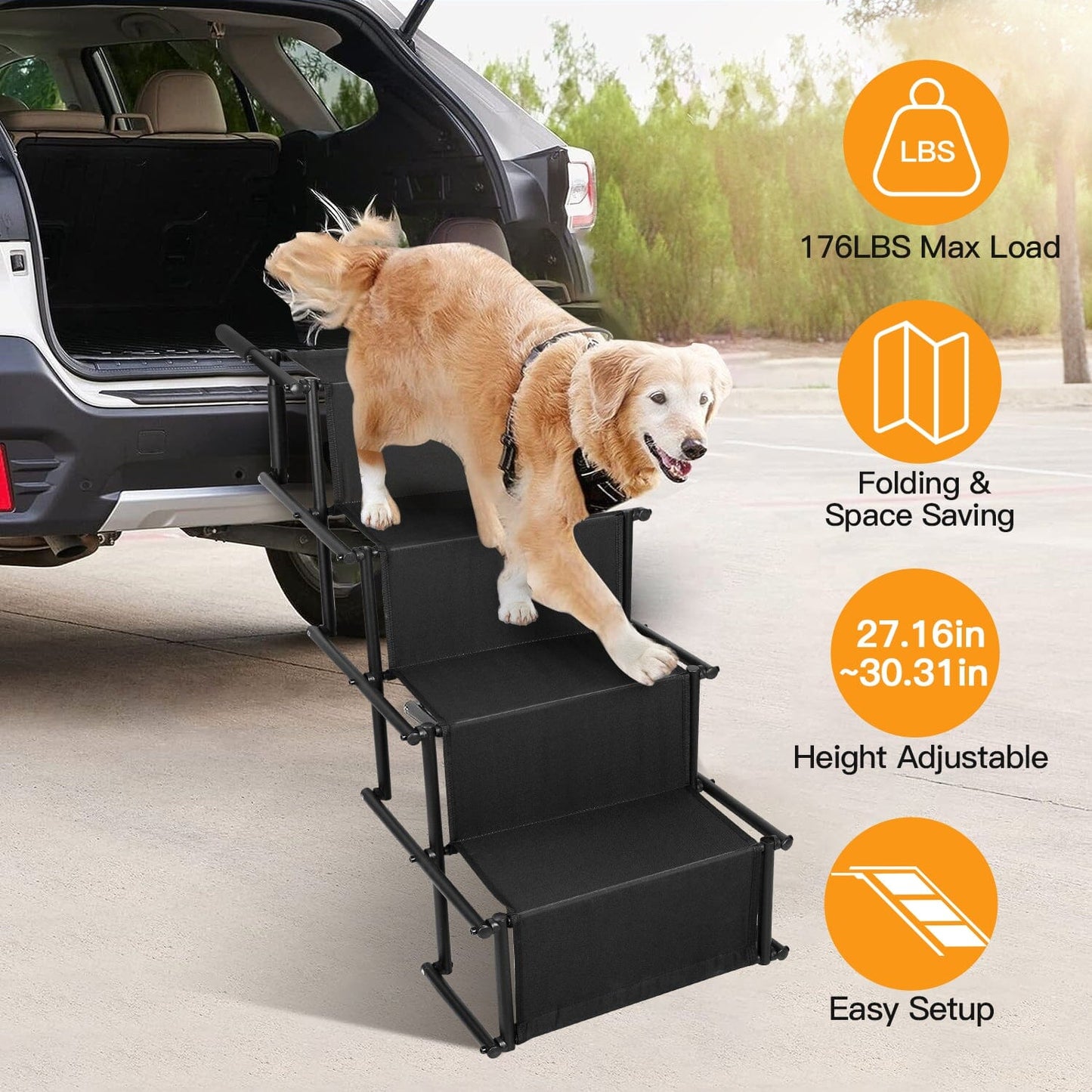 Skorter | Collapsible Dog Ramp 4 Steps Collapsible Nonslip Stairs