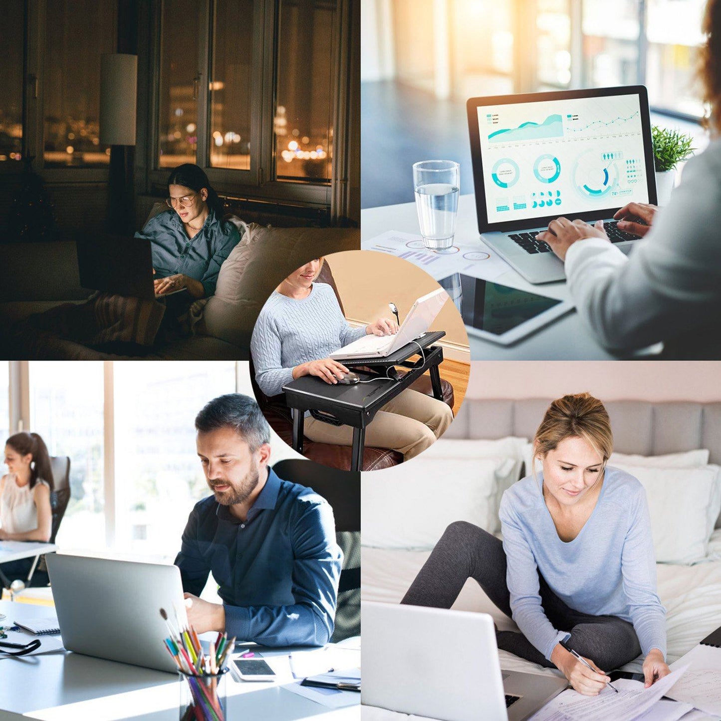 Skorter | Folding Laptop Desk Bed Notebook Table with Cooling Fan Mouse Pad