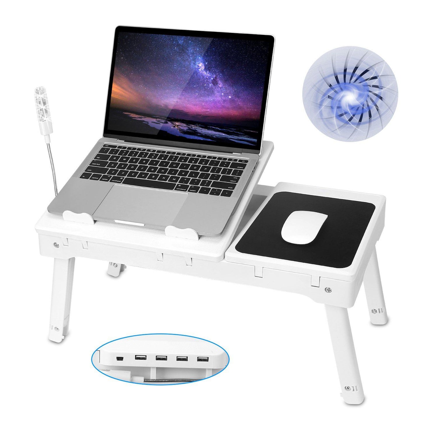 Skorter | Folding Laptop Desk Bed Notebook Table with Cooling Fan Mouse Pad