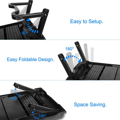 Skorter | Folding Laptop Desk Bed Notebook Table with Cooling Fan Mouse Pad