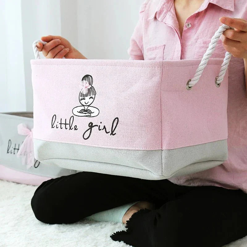 Skorter | Foldable Storage Basket for Baby Toys and Clothing – Durable Canvas Organizer with Handles – Space-Saving Design for Kids’ Room