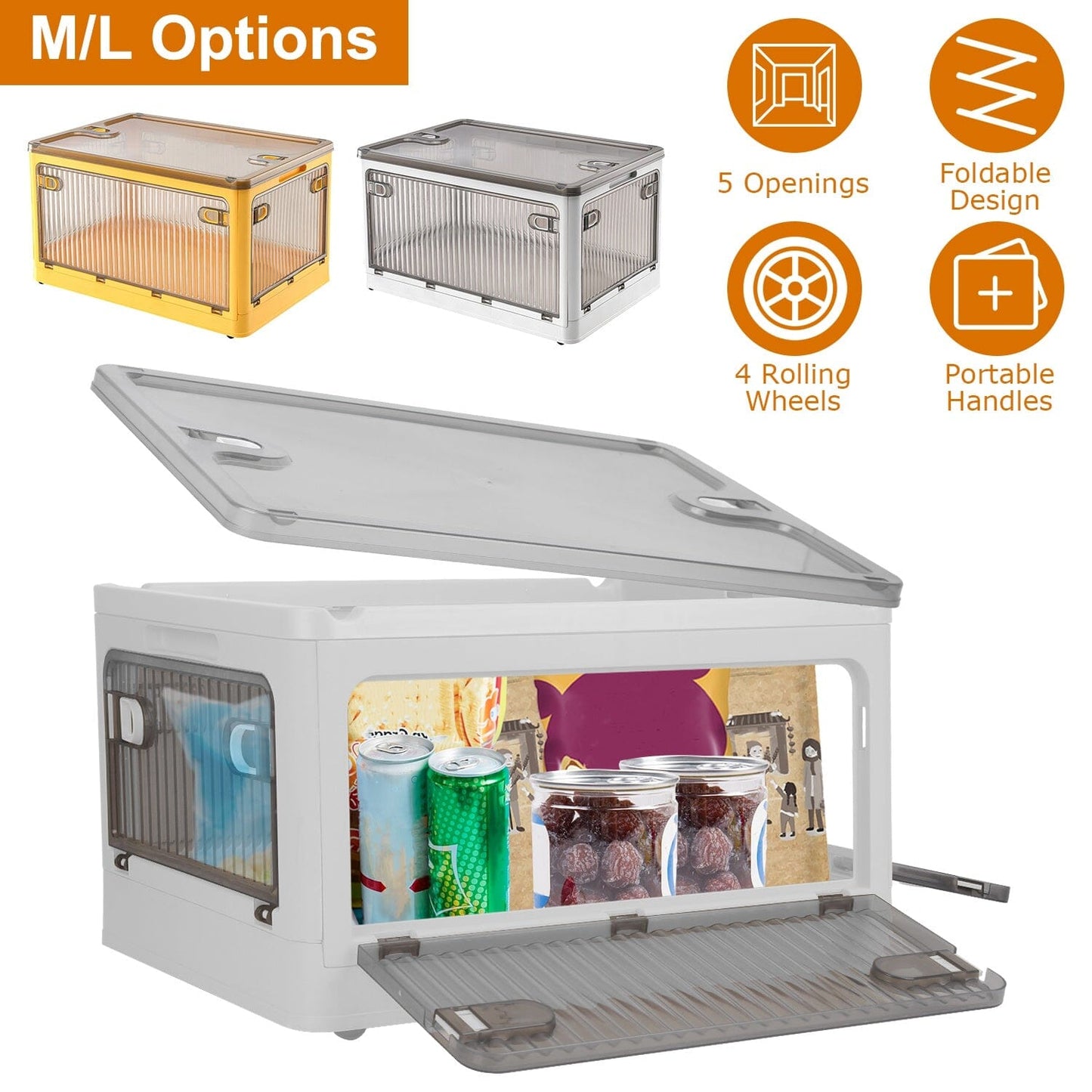 Skorter | Collapsible storage boxes with lid 4 doors collapsible stackable with lock