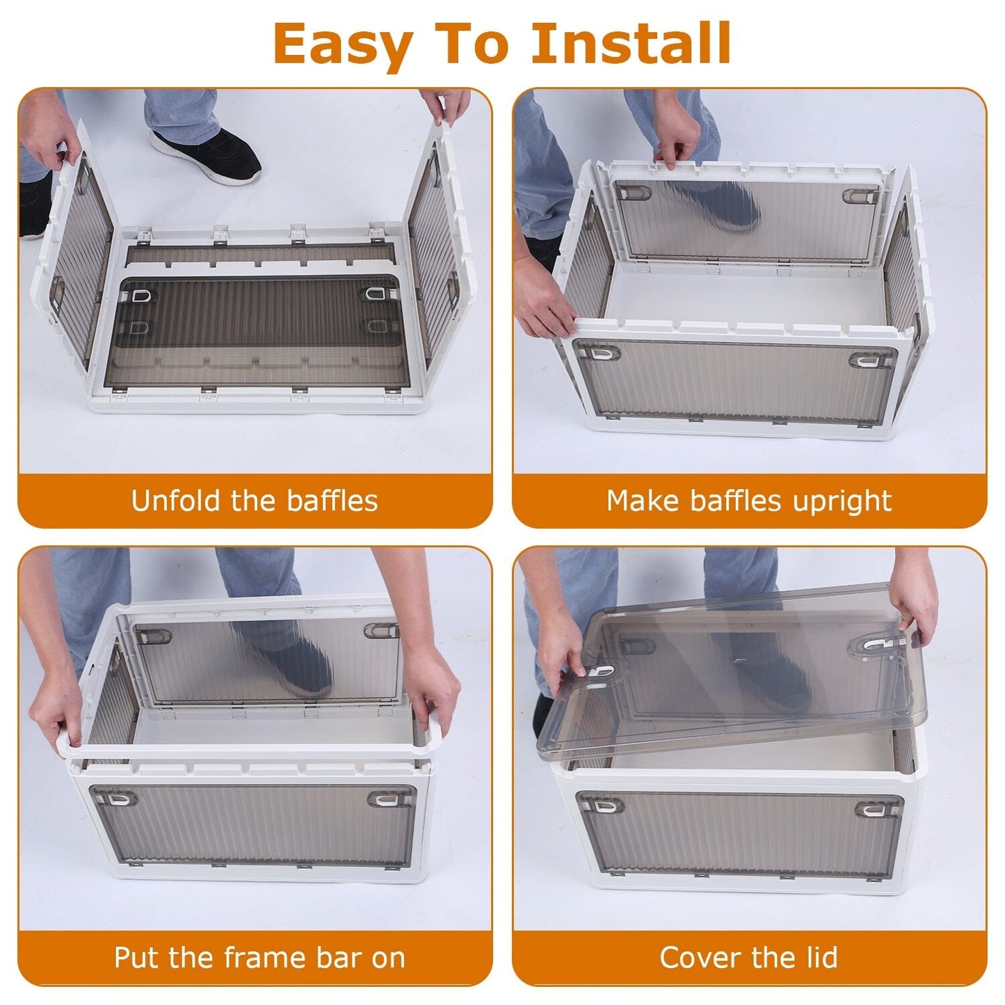 Skorter | Collapsible storage boxes with lid 4 doors collapsible stackable with lock