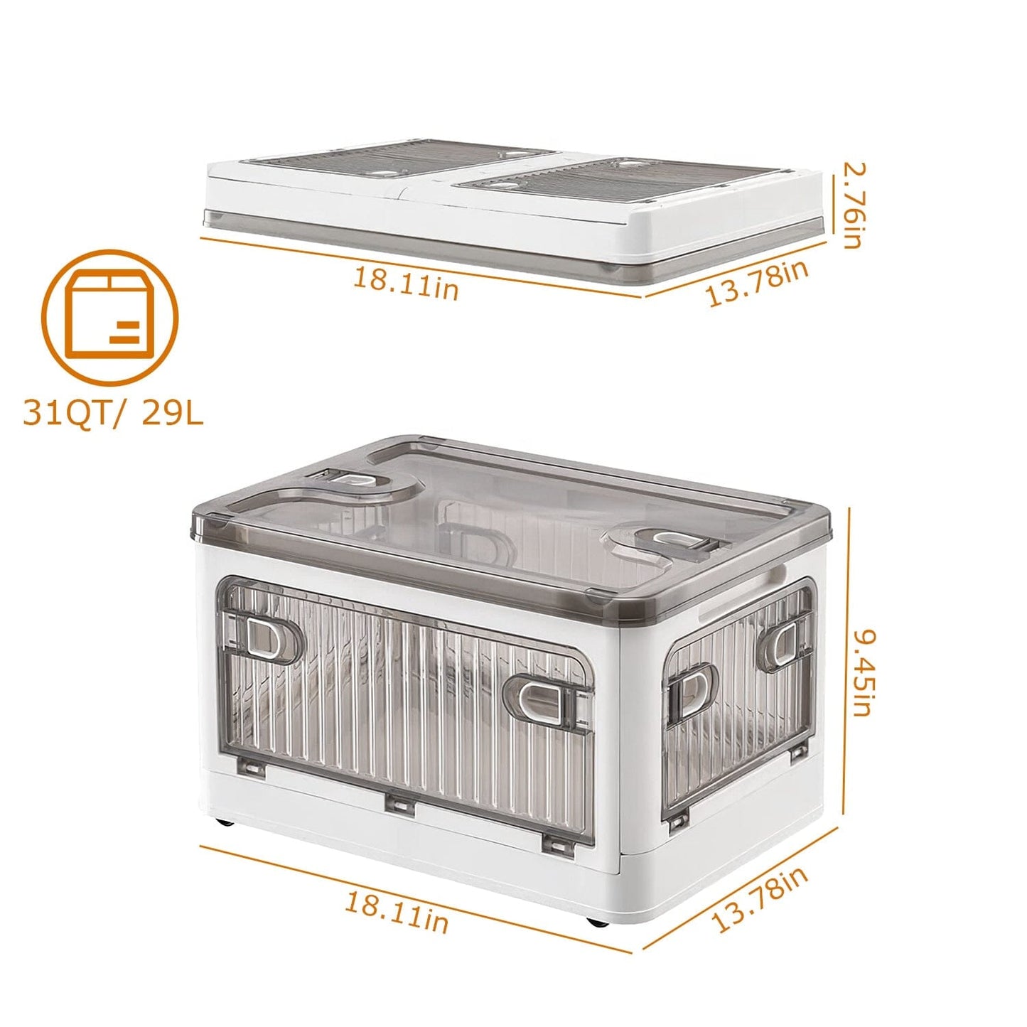 Skorter | Collapsible storage boxes with lid 4 doors collapsible stackable with lock