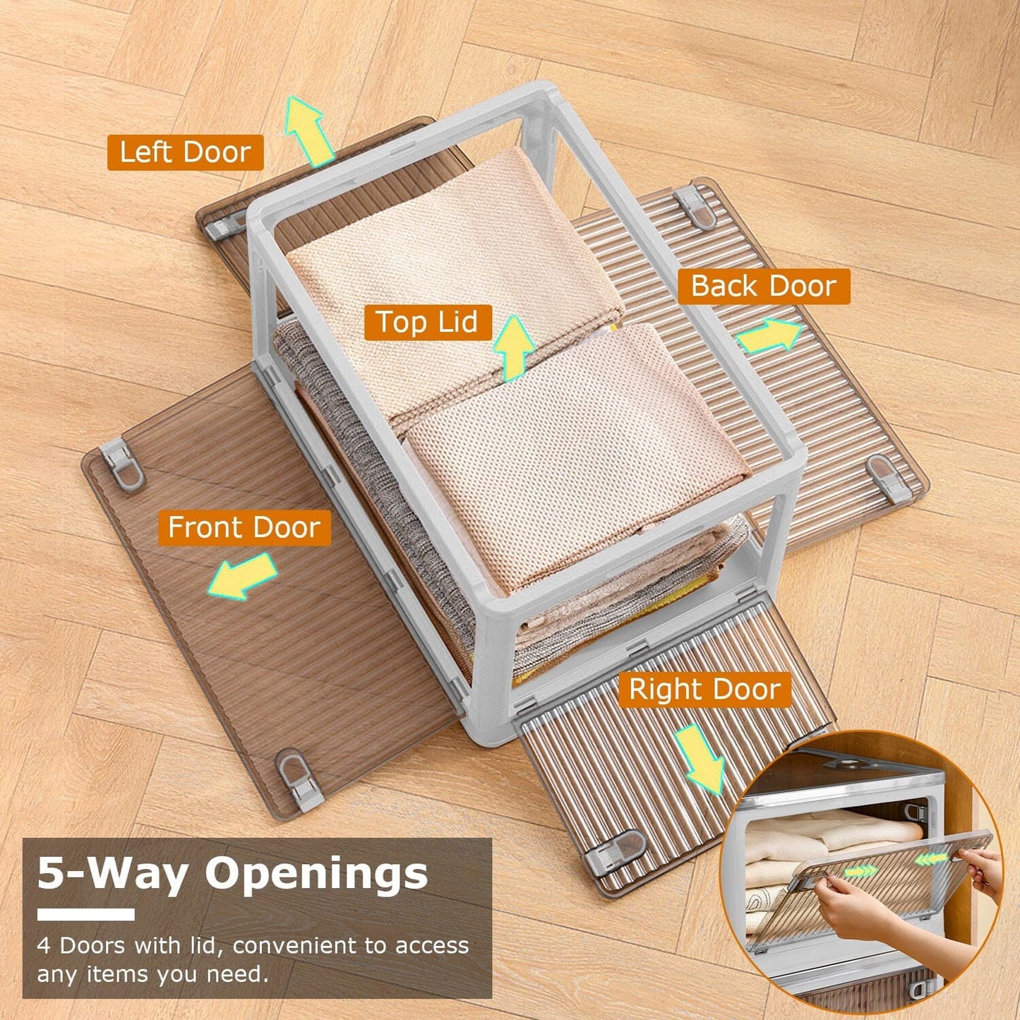 Skorter | Collapsible storage boxes with lid 4 doors collapsible stackable with lock