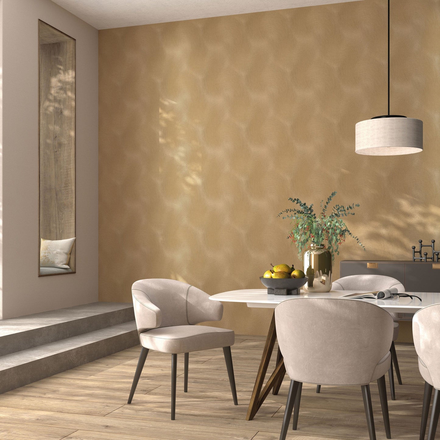 Skorter | Genoa Gold Metallic Swirled Abstract Lines Patterned Wallpaper