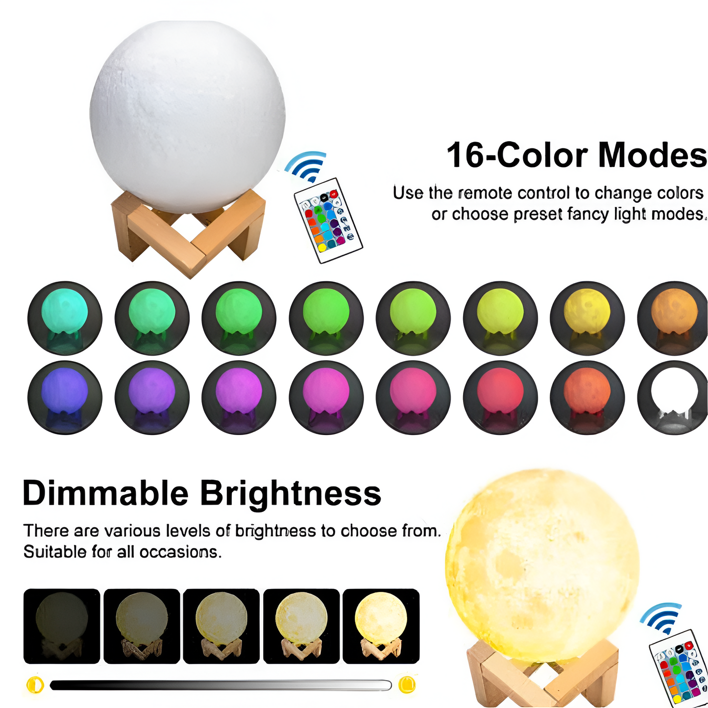 Skorter | Control 16 Colors Moon Lamp with Remote Control