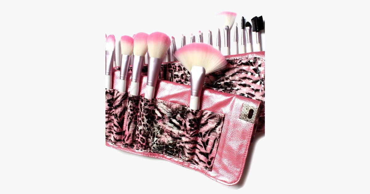 Skorter | 24-piece Pink Leopard Brush Set