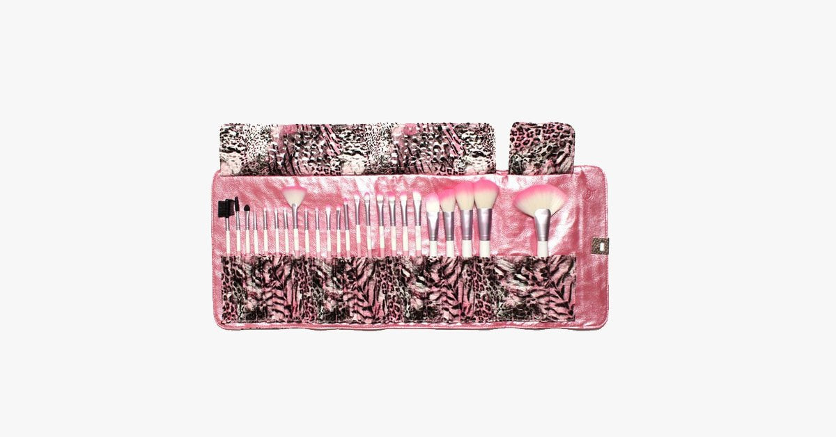 Skorter | 24-piece Pink Leopard Brush Set