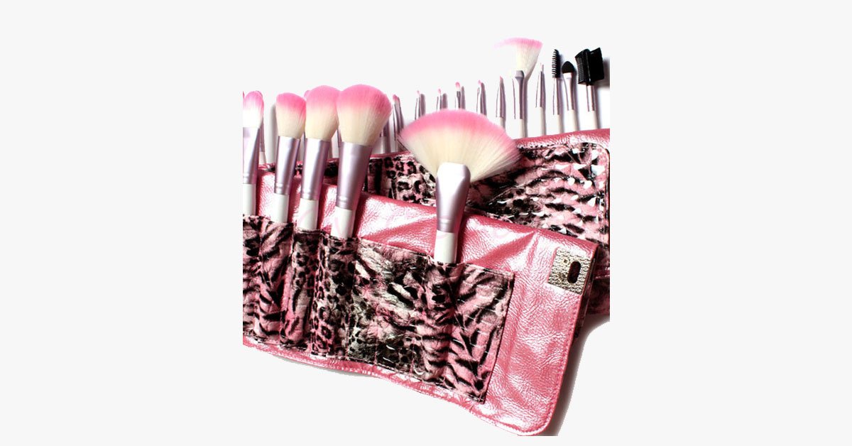 Skorter | 24-piece Pink Leopard Brush Set
