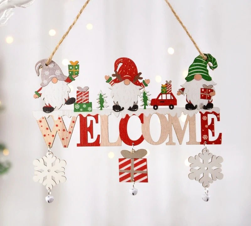 Skorter | Gnome Santa Claus Wooden Hanging Ornament Signage - Set of 5 – Festive Christmas Decoration for Home, Door, and Tree, Perfect for Holiday Cheer