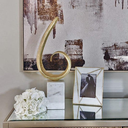 Skorter | Gold XL Curled Sculpture on Marble Base