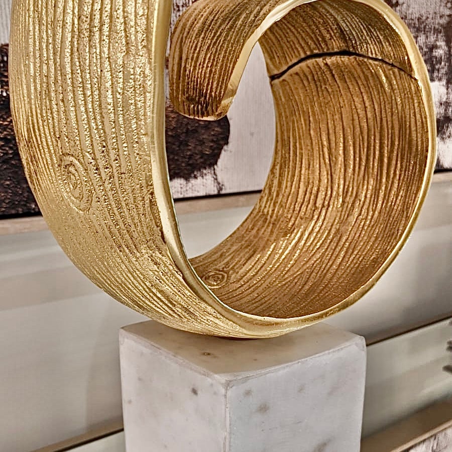 Skorter | Gold XL Curled Sculpture on Marble Base