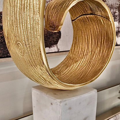 Skorter | Gold XL Curled Sculpture on Marble Base