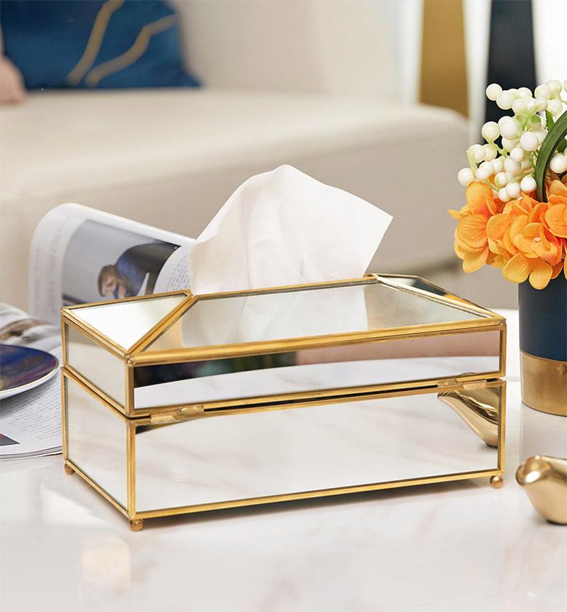 Skorter | Elegance Nordic Gold Lining Glass Tissue Box
