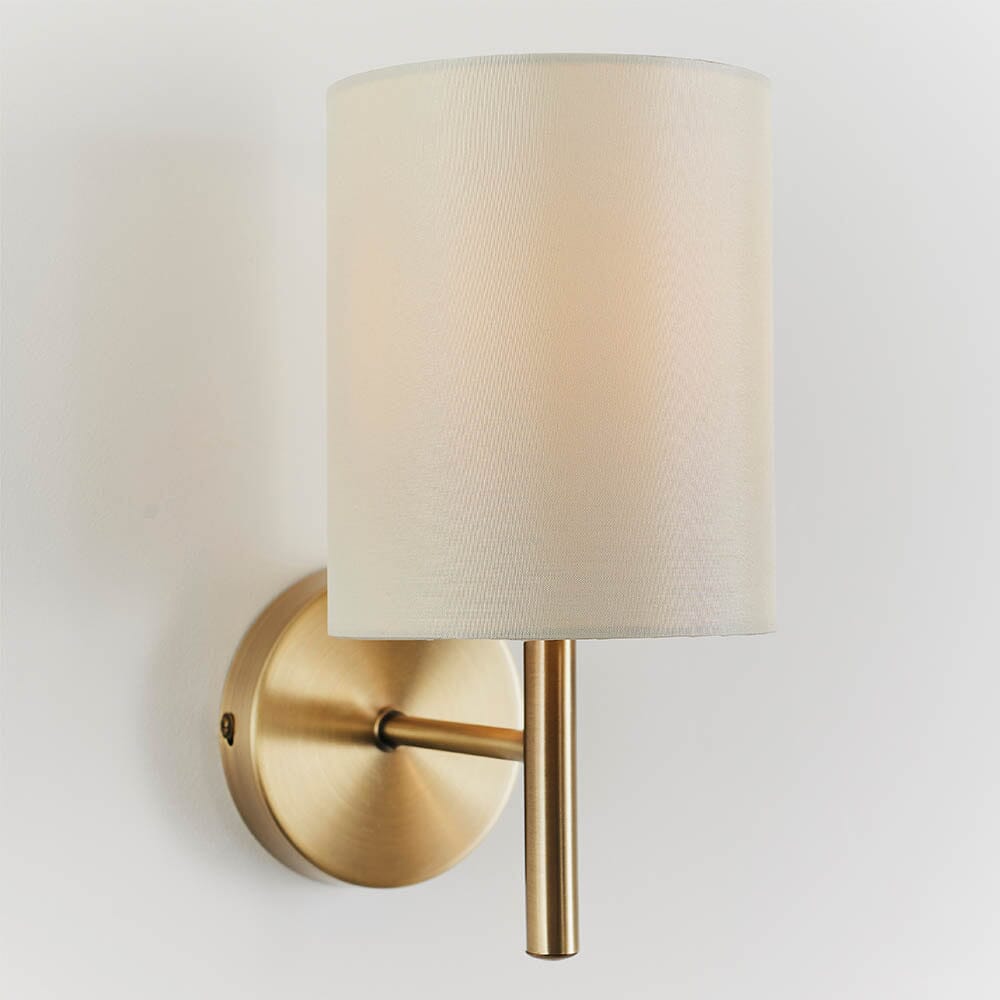 Skorter | Hadleigh Gold Wall Lamp with Cream-colored Silk-like Shade