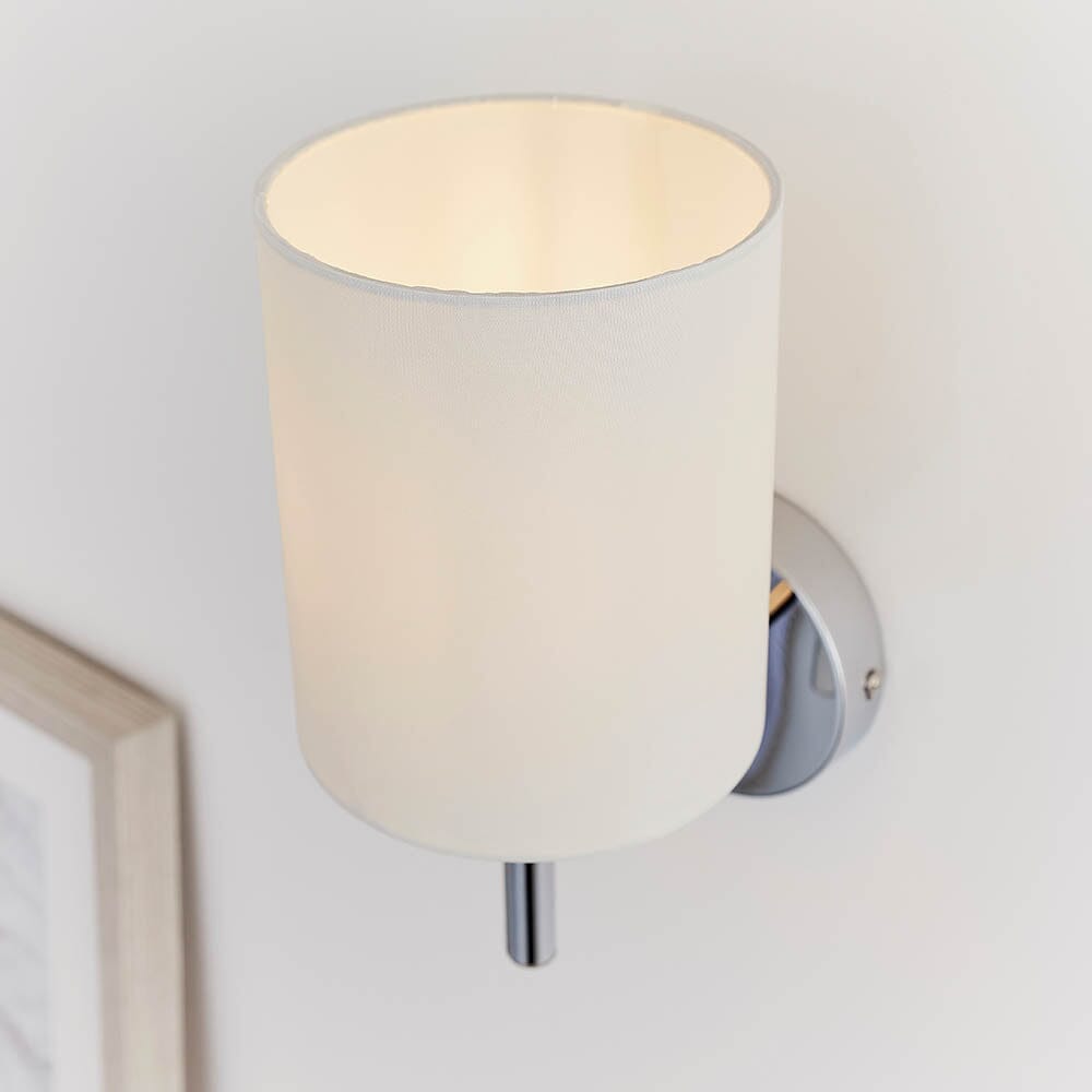 Skorter | Hadleigh Silver Wall Lamp with Cream Silk Imitation Shade