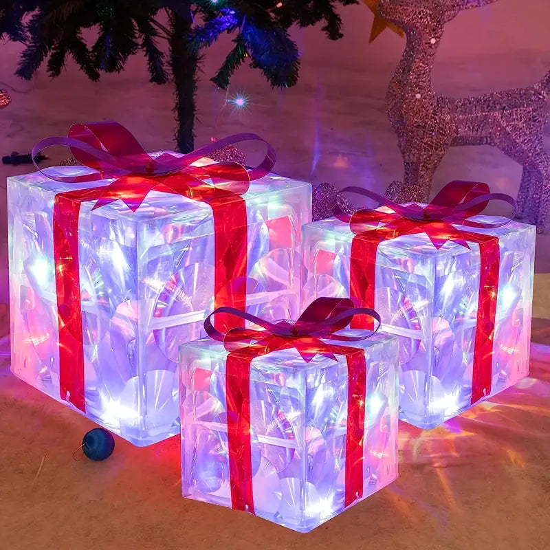 Skorter | GlowBox LED Gift Boxes – Set of 3 Illuminated Christmas Gifts for Indoor and Outdoor