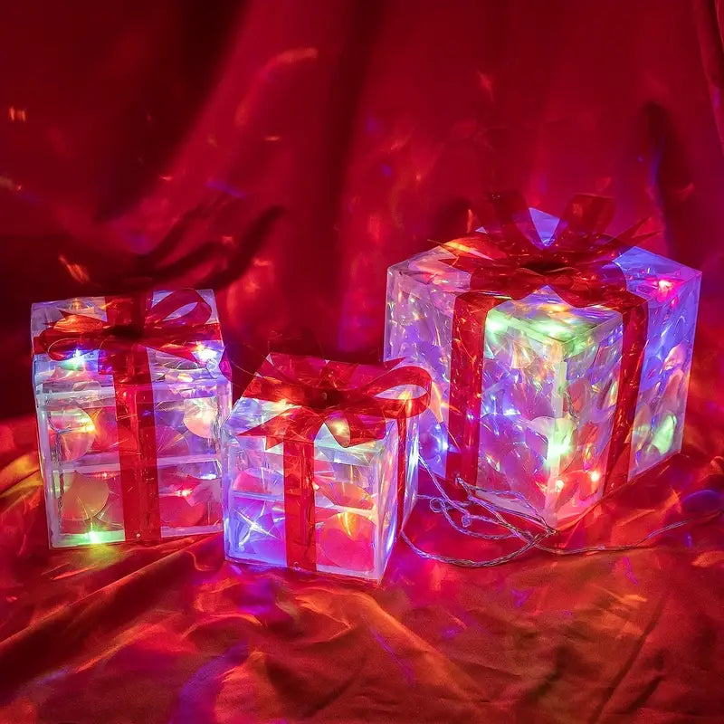 Skorter | GlowBox LED Gift Boxes – Set of 3 Illuminated Christmas Gifts for Indoor and Outdoor