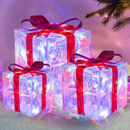 Skorter | GlowBox LED Gift Boxes – Set of 3 Illuminated Christmas Gifts for Indoor and Outdoor
