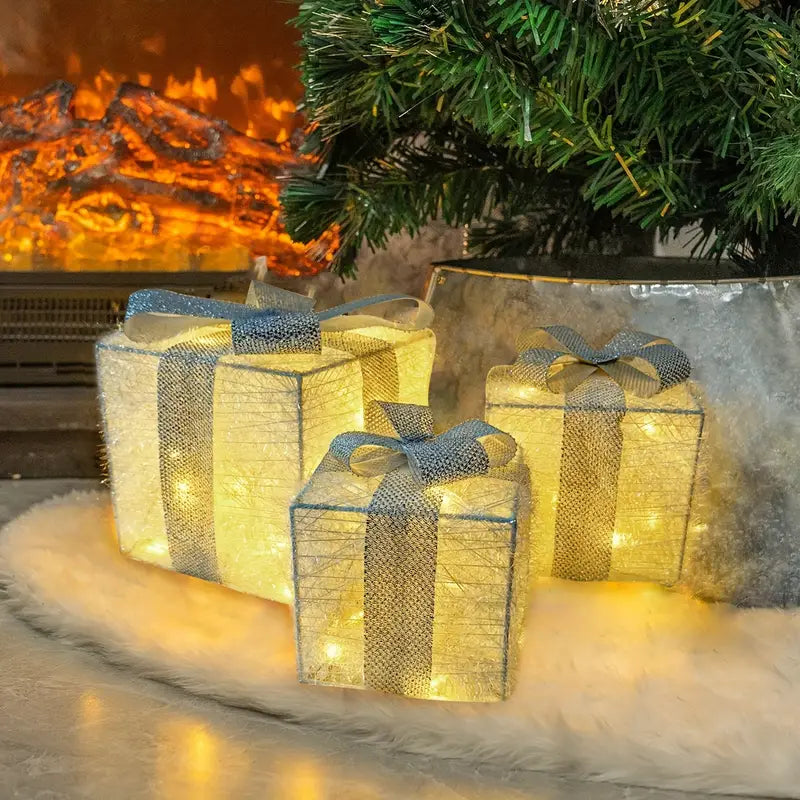 Skorter | GlowBox LED Gift Boxes – Set of 3 Illuminated Christmas Gifts for Indoor and Outdoor