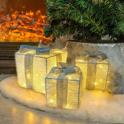 Skorter | GlowBox LED Gift Boxes – Set of 3 Illuminated Christmas Gifts for Indoor and Outdoor