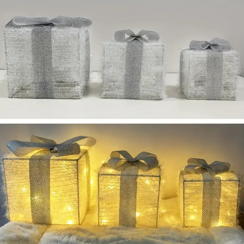 Skorter | GlowBox LED Gift Boxes – Set of 3 Illuminated Christmas Gifts for Indoor and Outdoor