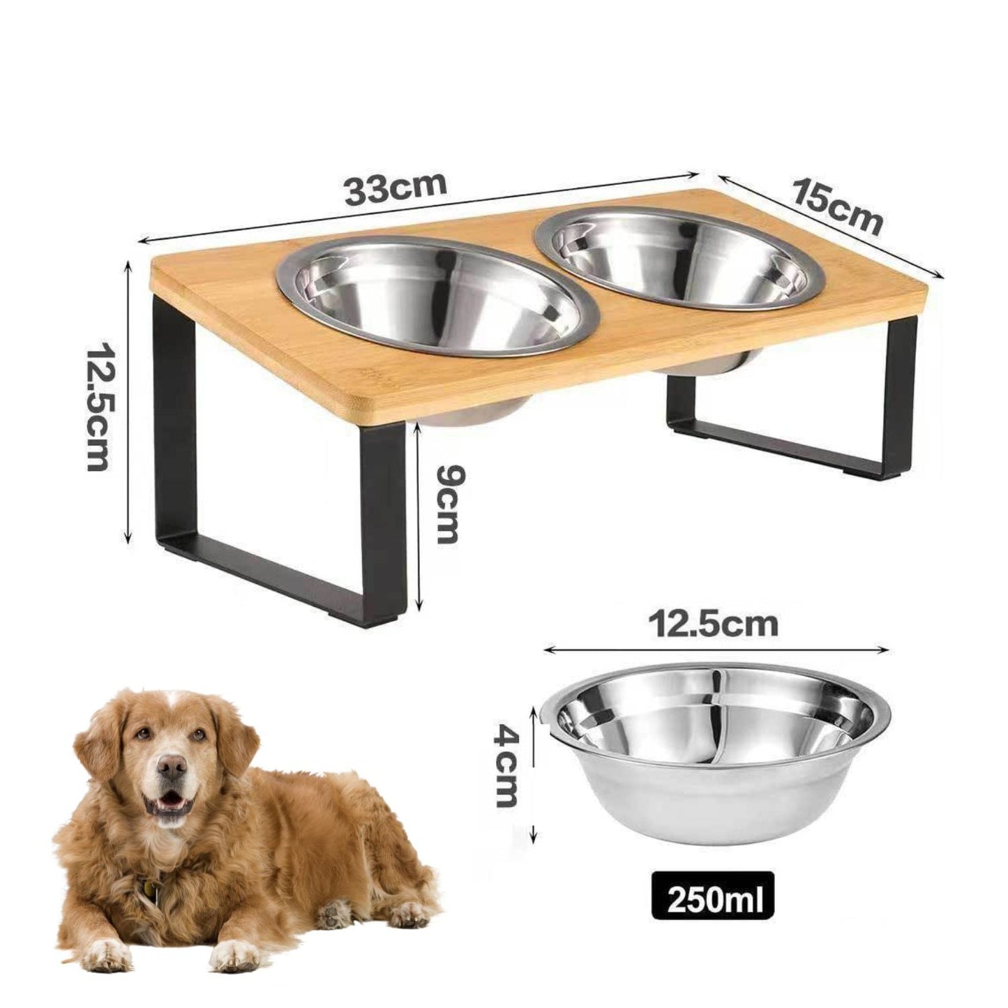 Skorter | Elevated Dog Food Bowl – Bamboo Stand with Removable Stainless Steel Bowls