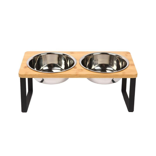 Skorter | Elevated Dog Food Bowl – Bamboo Stand with Removable Stainless Steel Bowls