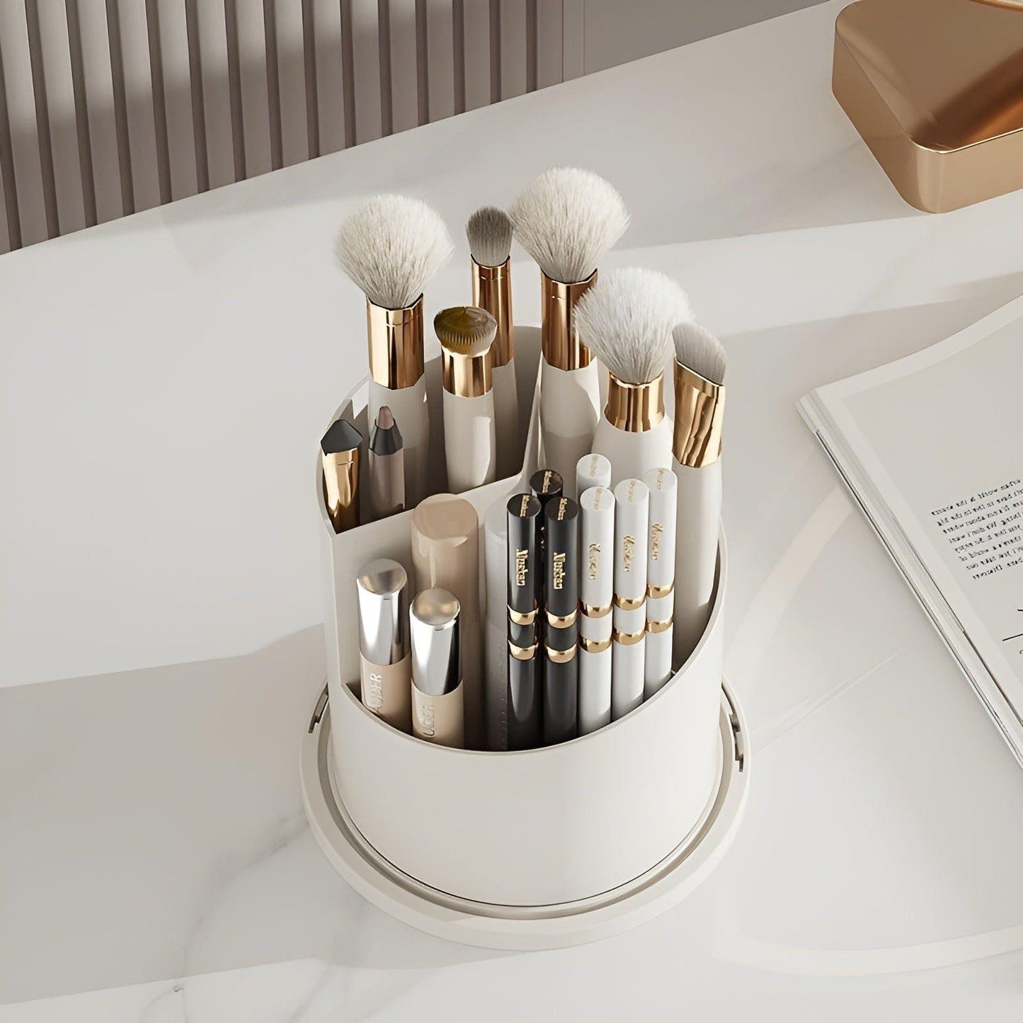Skorter | Beauty SpinMate – 360° Rotating Makeup Brush Holder & Cosmetic Organiser with Dustproof Lid