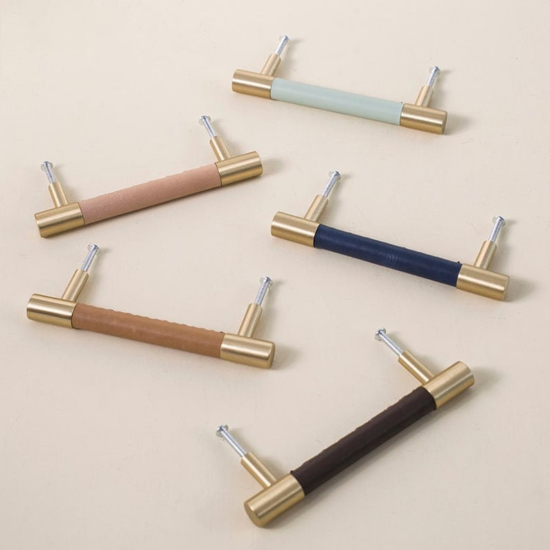 Skorter | Brass Solid Leather Handmade Cabinet Handles Drawer Inserts