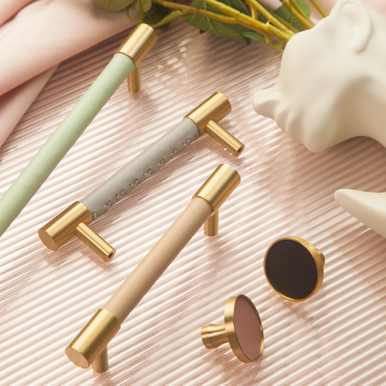 Skorter | Brass Solid Leather Handmade Cabinet Handles Drawer Inserts