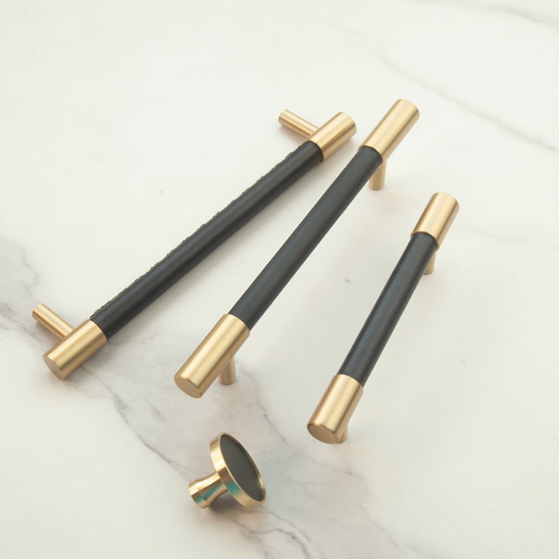 Skorter | Brass Solid Leather Handmade Cabinet Handles Drawer Inserts