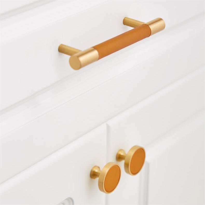 Skorter | Brass Solid Leather Handmade Cabinet Handles Drawer Inserts