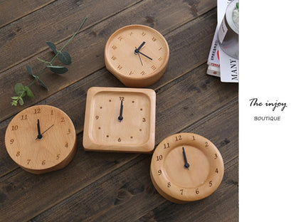 Skorter | Beech Wood Alarm Clock Small, No Screen Minimalist Desk Clock, Nightstand Clock, Gift for Him