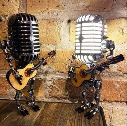 Skorter | Industrial Style Robot Lamp with Guitar and Vintage Microphone Design
