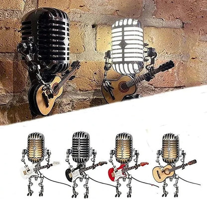 Skorter | Industrial Style Robot Lamp with Guitar and Vintage Microphone Design