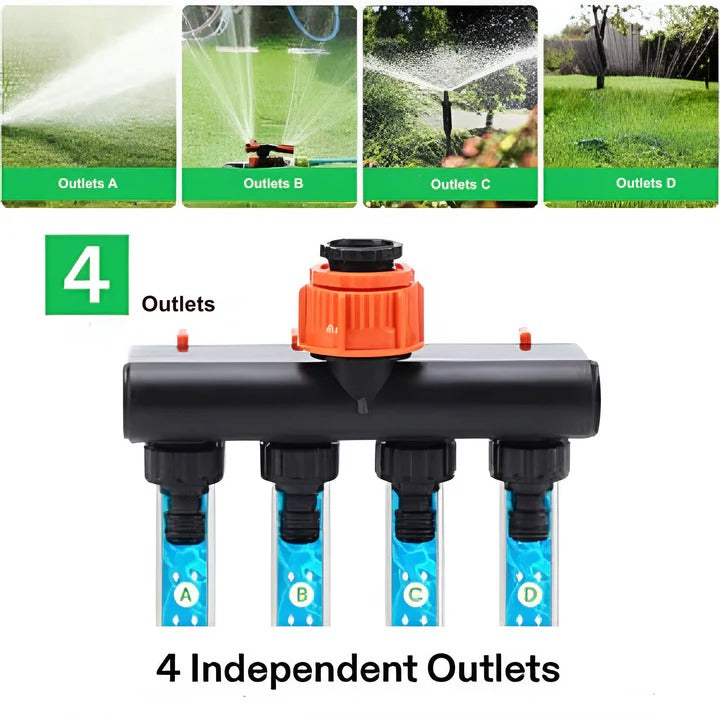 Skorter | 4-Way Metal Garden Hose Splitter with Adjustable Flow Valves