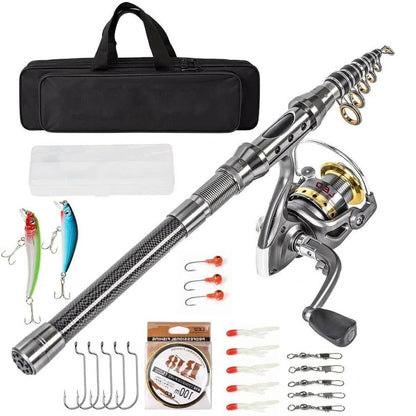Skorter | Carbon Fibre Telescopic Fishing Rod & Reel Set – Portable Fishing Kit for Sea & Freshwater
