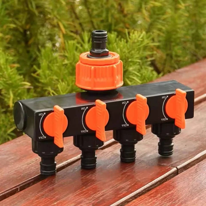 Skorter | 4-Way Metal Garden Hose Splitter with Adjustable Flow Valves