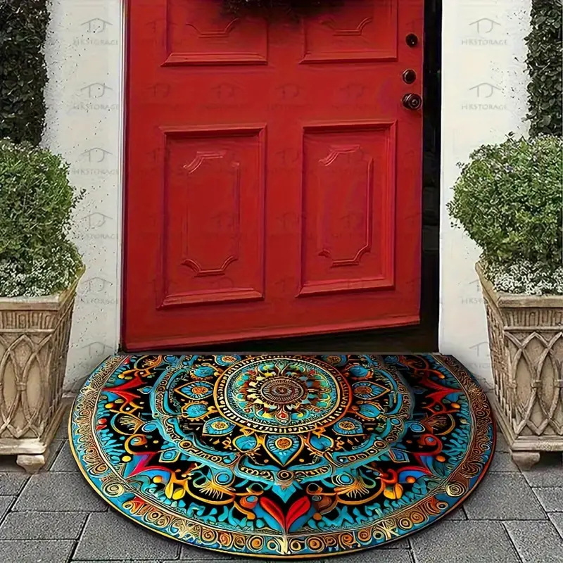 Skorter | Bohemian Mandala Half Round Door Mat – Waterproof, Non-Slip, Washable